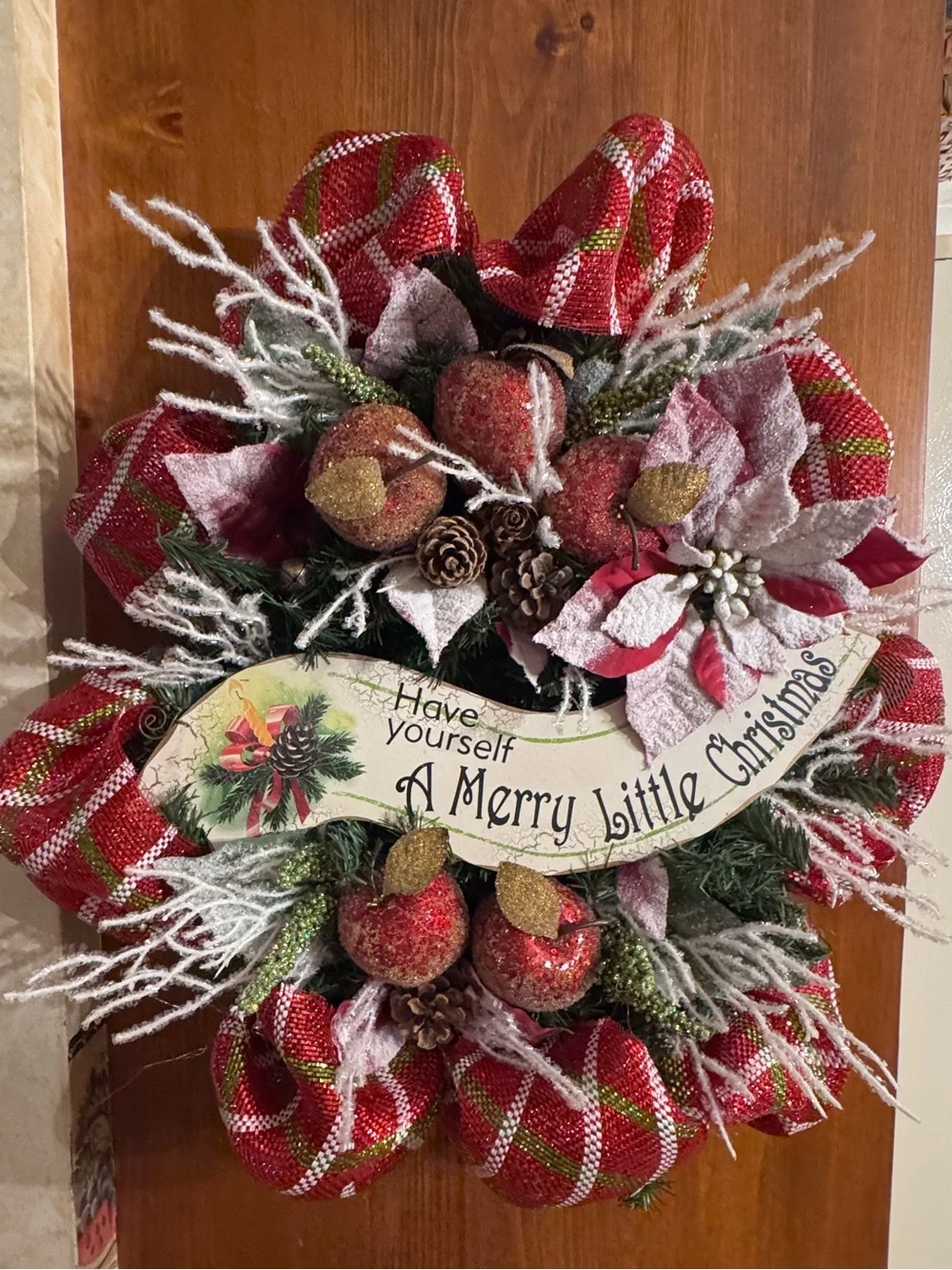 New OOAK Red and White Christmas Holiday Swag Wall Decor
